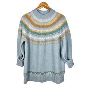 J. Crew Fair isle Sweater Size Small Wool Alpaca Blend Pastel Blue Multicolor